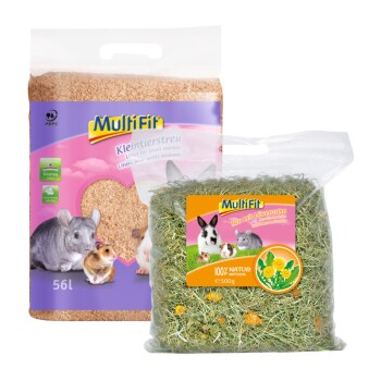 MultiFit Kleintierstreu 2x56L & Heu mit Löwenzahn 2x500g Kleintiershop online kaufen